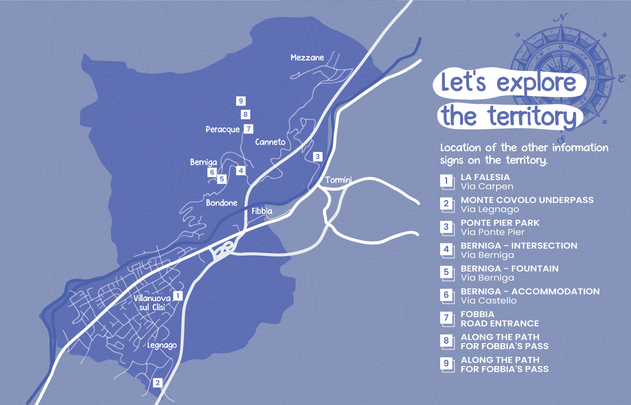 map showing where the other information boards are located in the Villanuova sul Clisi area