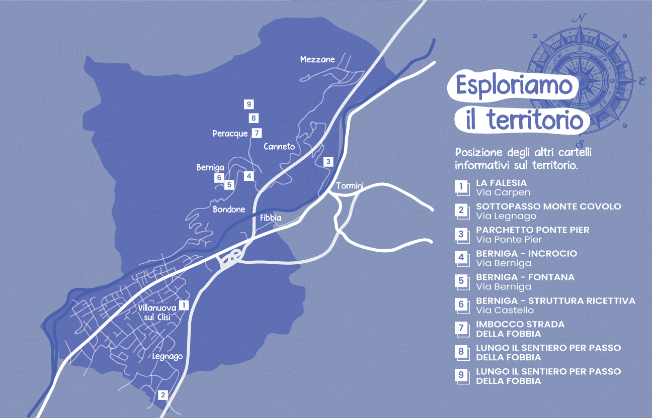 mappa che mostra dove si trovano gli altri cartelloni informativi nel territorio di Villanuova sul Clisi